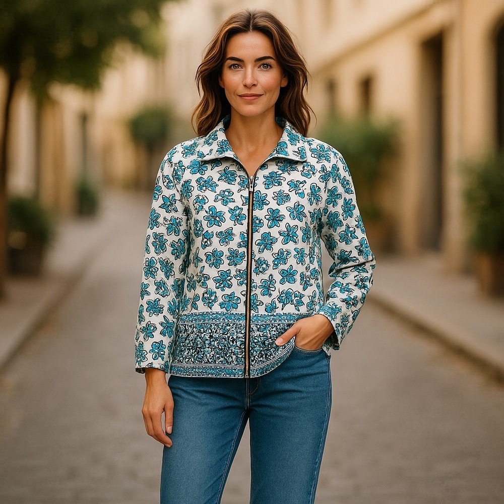 Bon Worth floral jacket Zip front, cotton, 3/4 length sleeve large petite